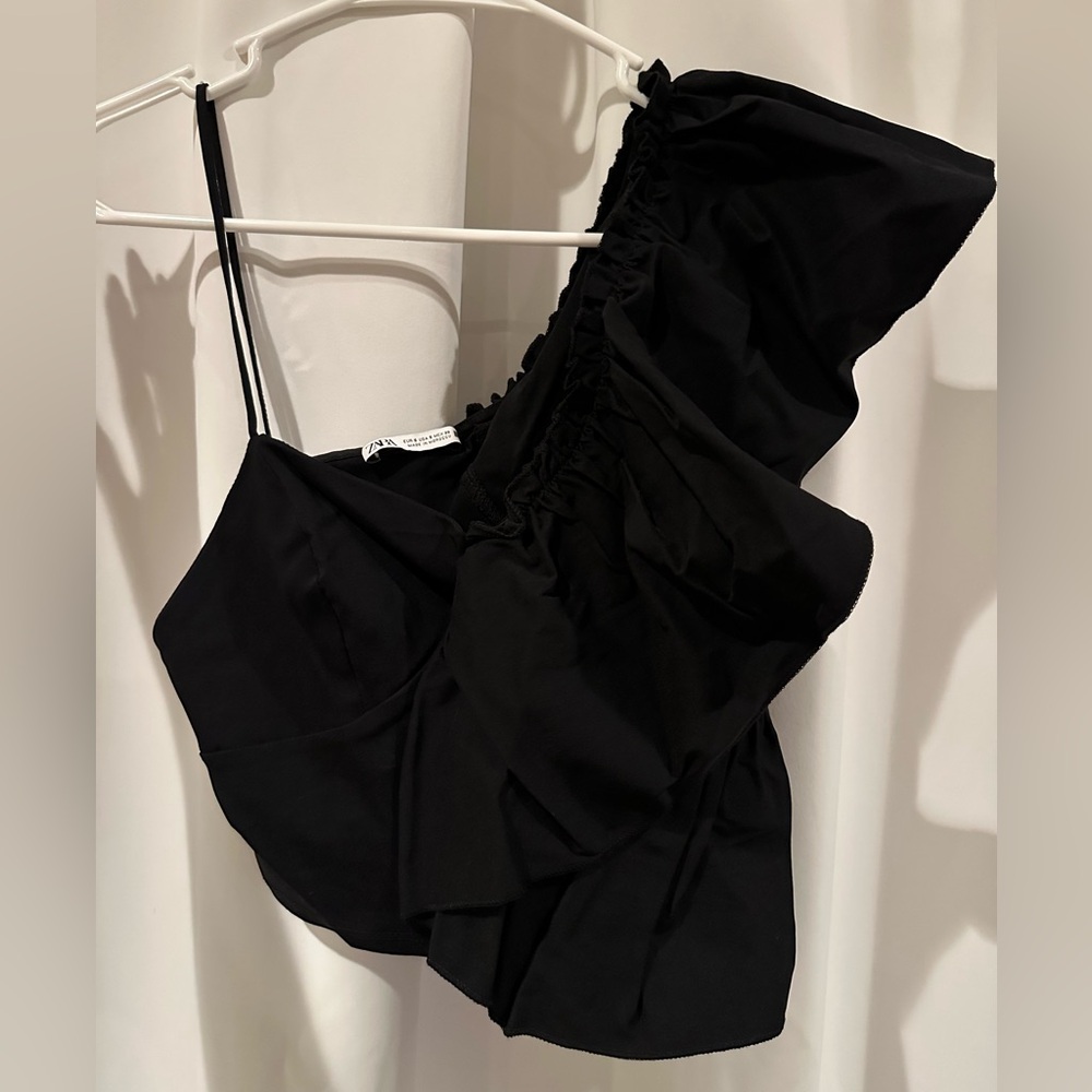 Zara Black One-Shoulder Blouse